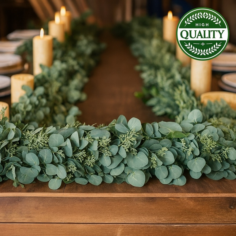 7.5ft Faux Eucalyptus Garland – Wedding Arch Greenery & Christmas Mantel Decor